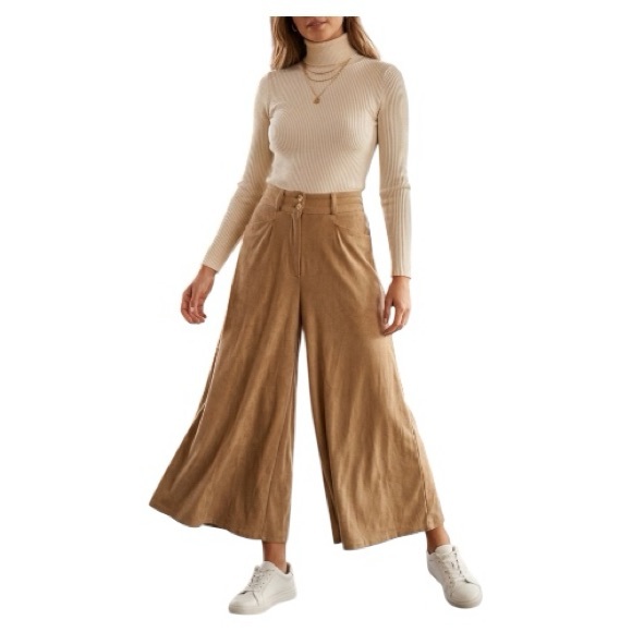 Wahmaker Pants - WahMaker Vintage Collection Tan Faux Suede Wide Leg Palazzo Culotte Pants Sze 12